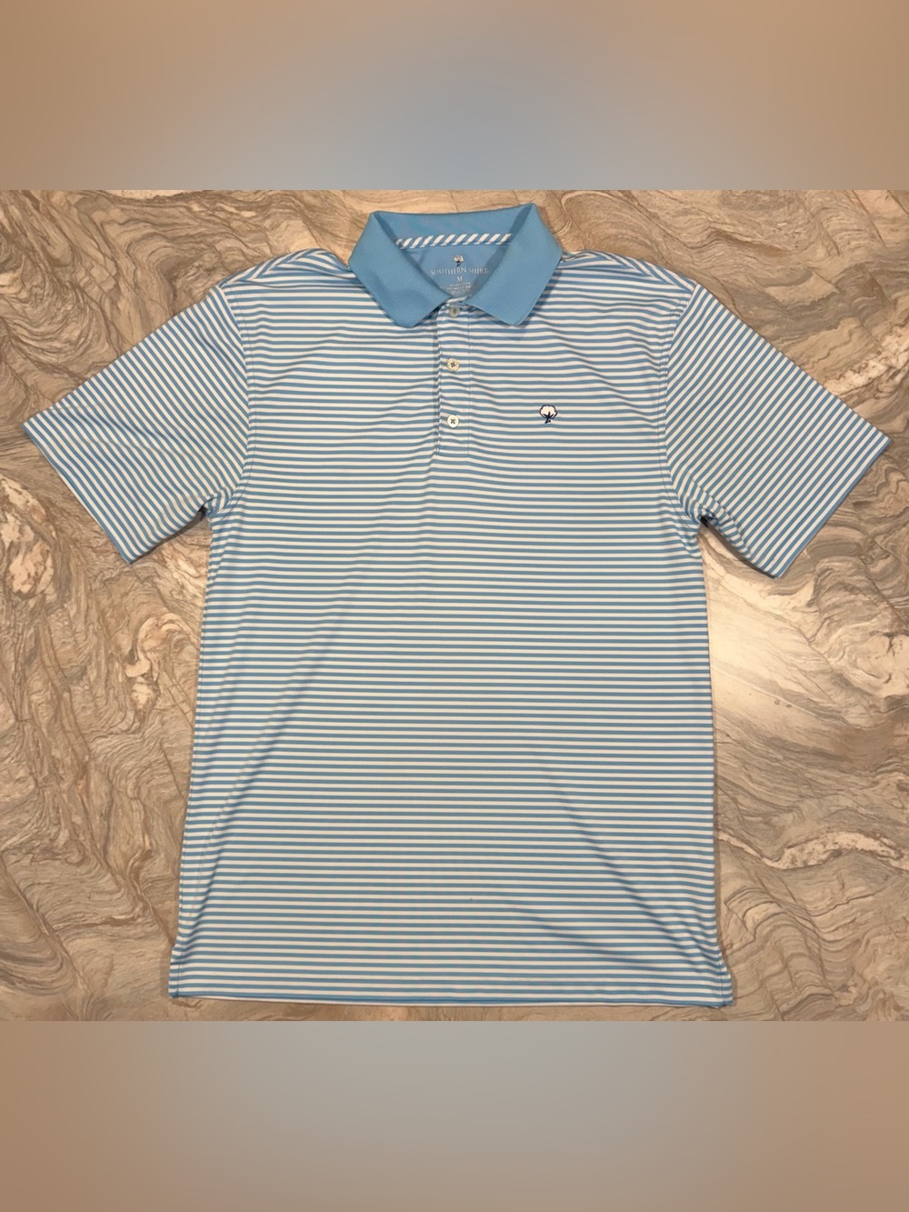 Southern Shirt Light Blue and White Striped Polo Men’s Medium
